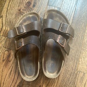 Birkenstock Brown Napa Classic Leather Two Strap Cork Bed Sandals 37